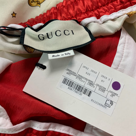 GUCCI Talla 30 Pantalones cortos de acetato con gráfico rojo beige