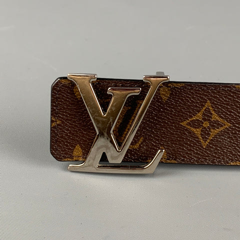LOUIS VUITTON Taille 35 Ceinture en cuir monogramme beige marron