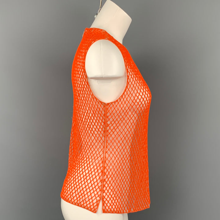 DRIES VAN NOTEN Size 6 Orange & Nude Polyester Mesh Beaded Sleeveless Dress Top