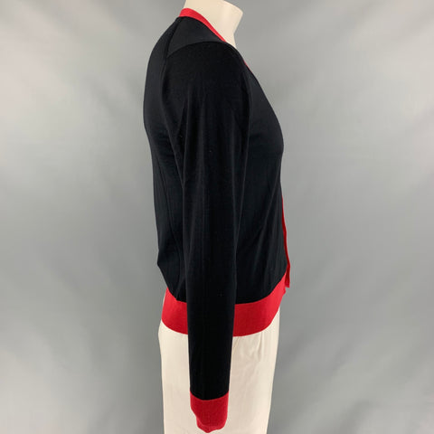 PRADA Talla 36 Cárdigan con cuello en V de lana con bloques de color negro rojo