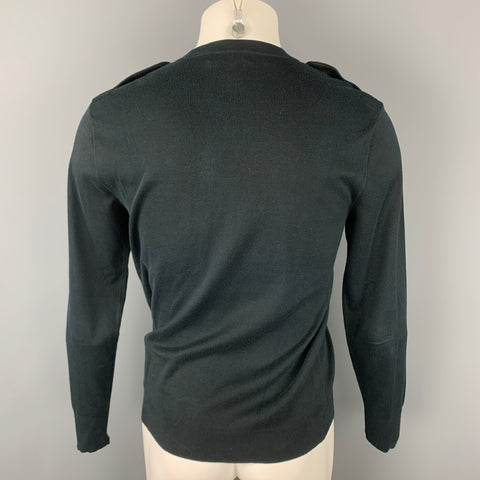 RALPH LAUREN Black Label Size M Black Cotton Blend Epaulettes Pullover Sweater