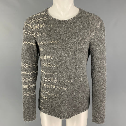 JOHN VARVATOS Size S Grey White Knitted Cotton Blend Crew-Neck Sweater