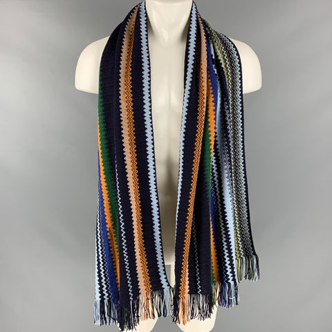 MISSONI Multi Color Zig Zag Wool Acrylic Knit Scarf