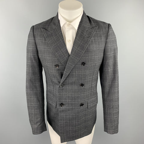 MAISON MARGIELA Size 38 Charcoal Plaid Wool / Silk Peak Lapel Sport Coat