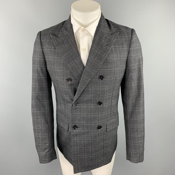 MAISON MARGIELA Size 38 Charcoal Plaid Wool / Silk Peak Lapel Sport Coat