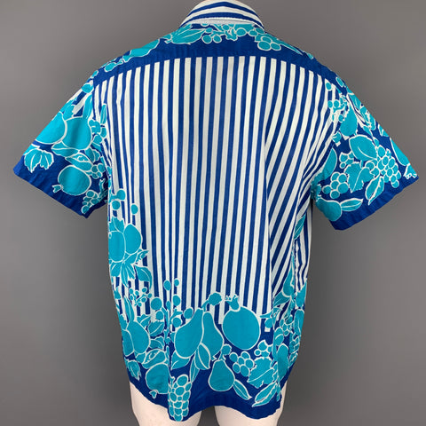 PAUL SMITH Size L Blue & Aqua Print Cotton Camp Short Sleeve Shirt