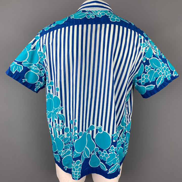 PAUL SMITH Talla L Camisa de manga corta de algodón con estampado azul y aguamarina