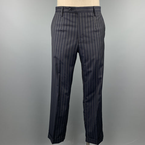 DOLCE & GABBANA 40 Regular Navy Stripe Wool Notch Lapel Suit