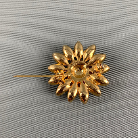 VINTAGE Black Gold Rhinestones Flower Brooch