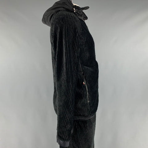 MONCLER Size L Black Corduroy Polyester Elastane Hooded Sweatshirt