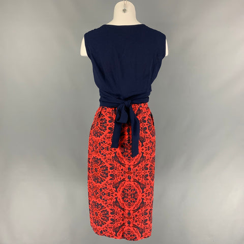 Vintage NINA RICCI Red & Navy Crepe Tapestry 3 Piece Skirt Suit