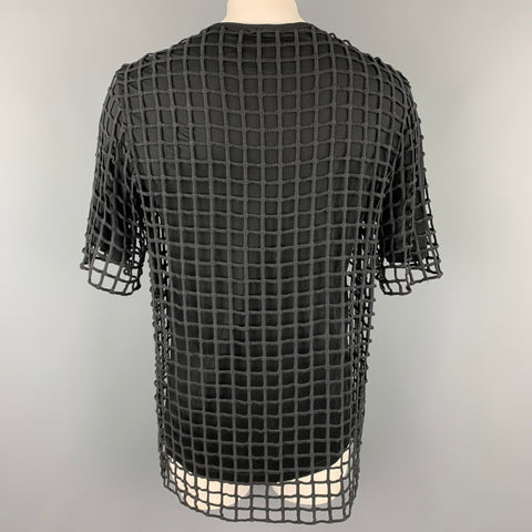 UNCONDITIONAL Size L Black Mesh Cotton Layered T-shirt