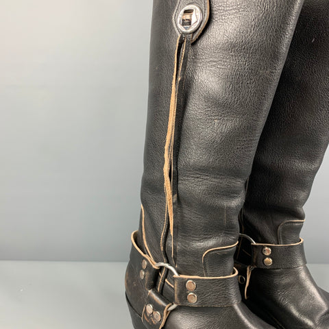 BALENCIAGA Size 9.5 Black Leather Distressed Western Boots