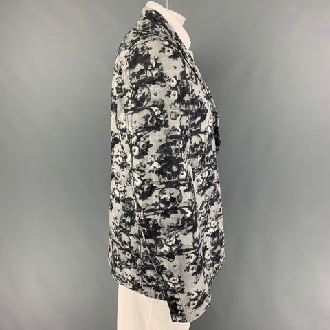 COMME des GARCONS HOMME PLUS Size XL Black White Skulls Cotton Sport Coat