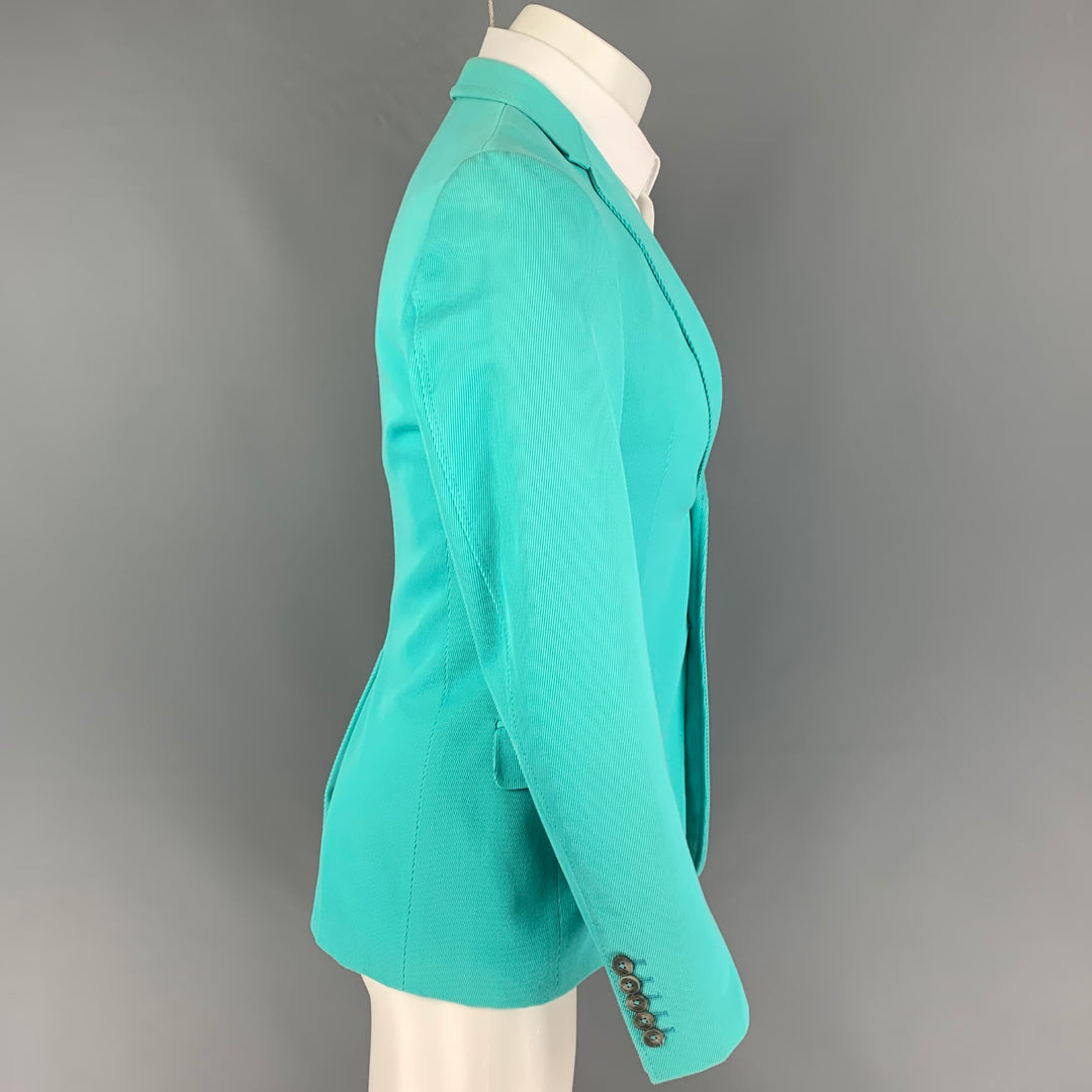 GUCCI by Tom Ford Size 36 Regular Aqua Textured Cotton Notch Lapel Sport Coat