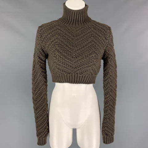 FENDI Size 2 Taupe Knitted Wool Cropped Turtleneck Sweater
