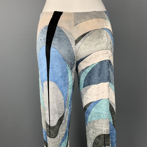 EMILIO PUCCI Size 6 Blue & Gray Print Velour Pants