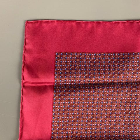 HERMES Red Blue Dots Silk Pocket Square