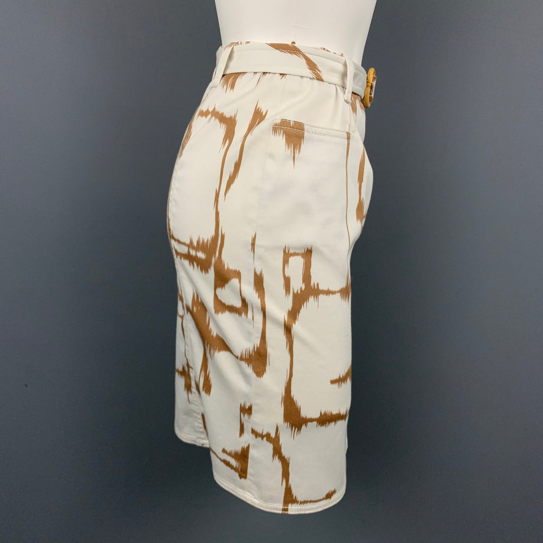 WORTH Falda con cinturón de algodón veteado en blanco y marrón talla 0