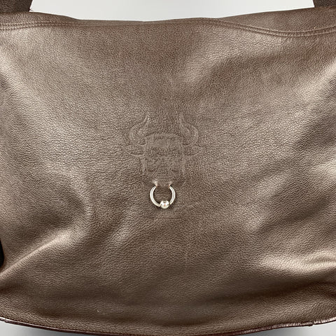 JEAN PAUL GAULTIER Sac à bandoulière en cuir marron gaufré avec piercing de taureau