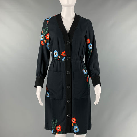 SONIA RYKIEL Talla 4 Vestido negro con broches florales de viscosa multicolor