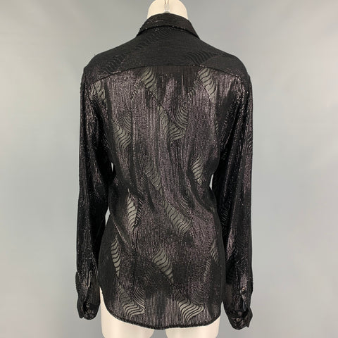 DRIES VAN NOTEN Size M Black Viscose Sequined Hidden Placket Shirt