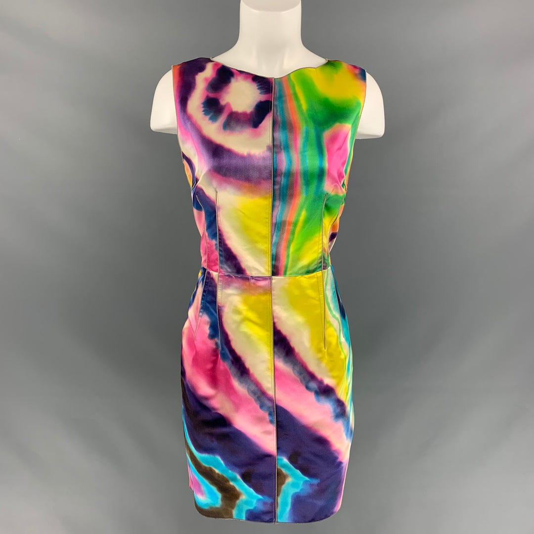 DOLCE & GABBANA Size 6 Multi-Color Silk Marbled Below Knee Cocktail Dress
