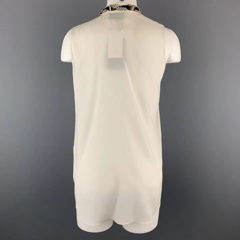3.1 PHILLIP LIM Size 0 Cream Silk Beaded Neck Line Blouse 3.1 PHILLIP LIM
