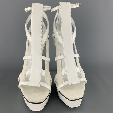 GUCCI Size 9 White Leather & Suede Strappy Platform LIFFORD MELBOURNE Gladiator Sandals