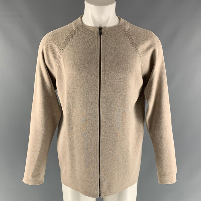 SALVATORE FERRAGAMO Size M Oatmeal Knitted Cotton &  Cashmere Jacket