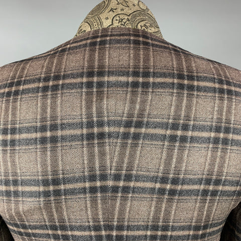 ETRO Size 42 Brown & Grey Plaid Wool Blend Notch Lapel Sport Coat