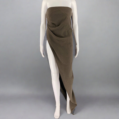 RICK OWENS FW23 Taille 4 Robe longue sans bretelles en laine gris taupe