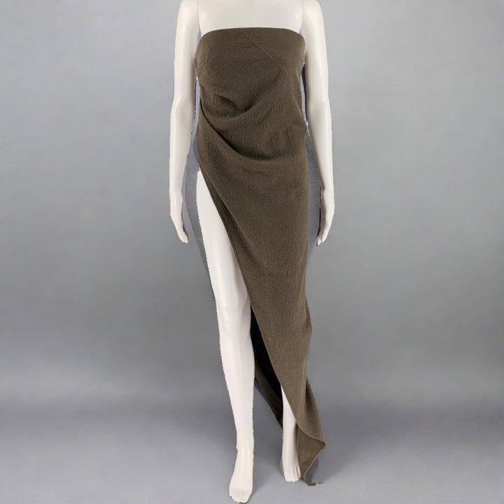 RICK OWENS FW23 Size 4 Grey Taupe Wool Strapless Long Gown