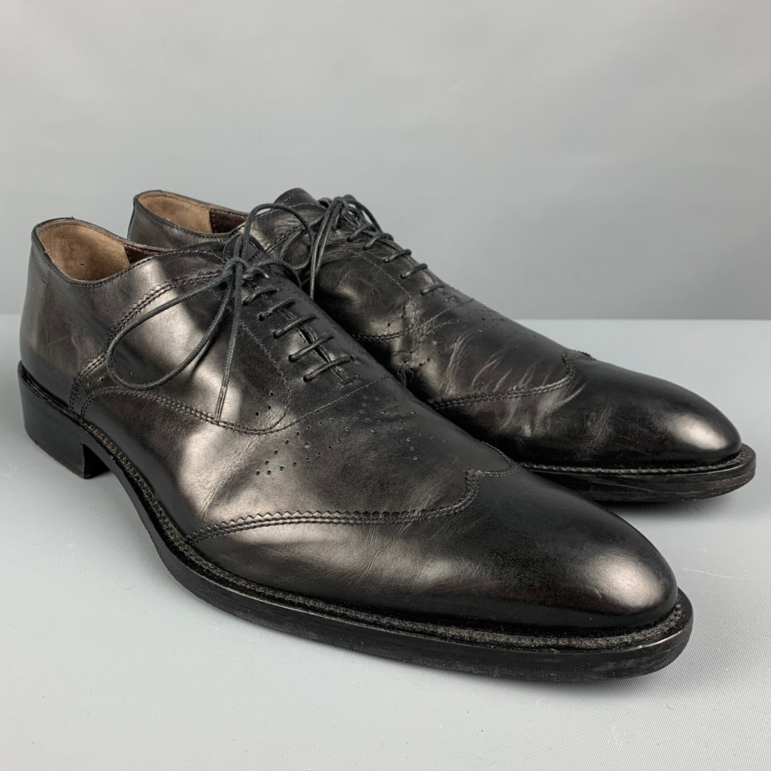 VIA SPIGA Size 10.5 Black Perforated Leather Wingtip Lace Up Shoes VIA SPIGA Size 10.5 Black Perforated Leather Wingtip Lace Up Shoes
