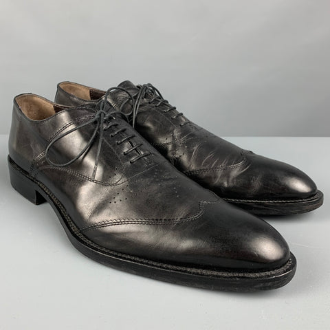 VIA SPIGA Size 10.5 Black Perforated Leather Wingtip Lace Up Shoes