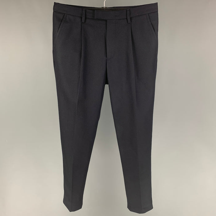 MONCLER Size 32 Navy Blue Virgin Wool Pleated Dress Pants