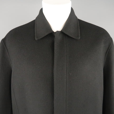 DONNA KARAN M Black Solid Wool / Nylon Hidden Placket Car Coat