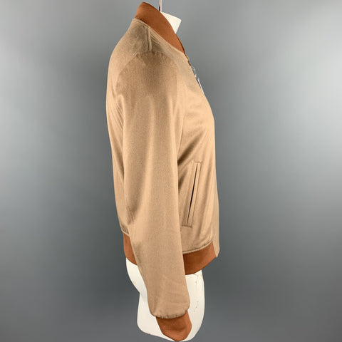 PAUL SMITH Size L Camel Cashmere Zip Up Bomber Jacket