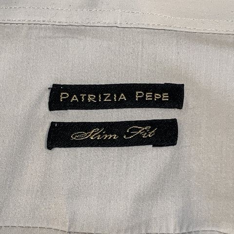 PATRIZIA PEPE Size L Ivory Cotton Blend Button Up Short Sleeve Shirt