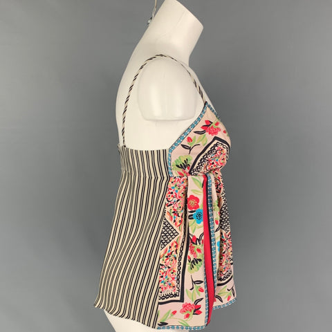 ETRO Size 4 Multi-Color Silk Floral Spaghetti Straps Casual Top