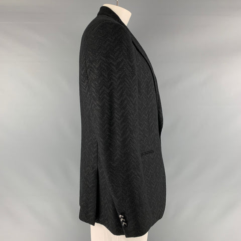 ETRO  Size 44 Black Metallic Chevron Wool Blend Peak Lapel Sport Coat