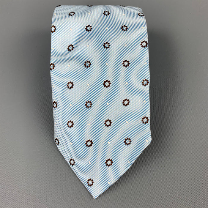 ERMENEGILDO ZEGNA Light Blue & Brown Jacquard Silk Tie