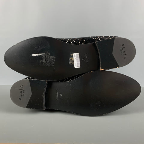 ALAIA Talla 11 Cordones con cordones y adornos de cuero con tachuelas de terciopelo negro y plateado
