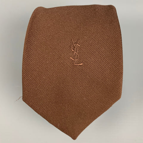 YVES SAINT LAURENT Brown Diagonal Silk Tie