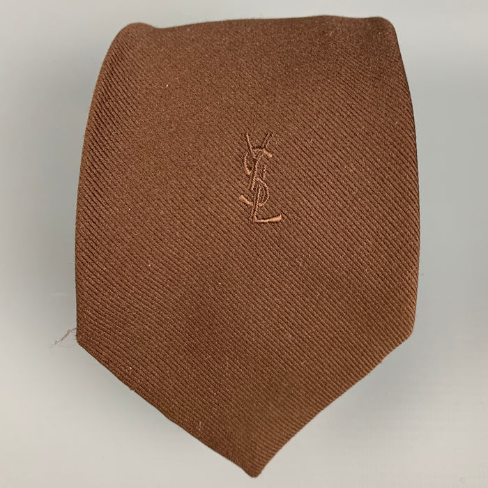 YVES SAINT LAURENT Brown Diagonal Silk Tie