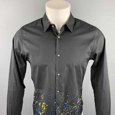 GUILD PRIME Size S Black Splattered Cotton Button Up Long Sleeve Shirt