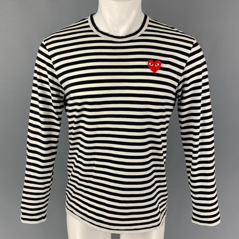 COMME des GARCONS PLAY Size L Black White Stripe Cotton Long Sleeve T-shirt