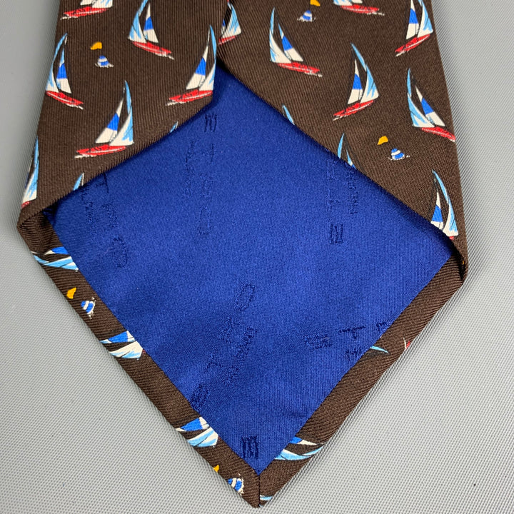 ETRO Brown Print Sailboat Print Silk Tie