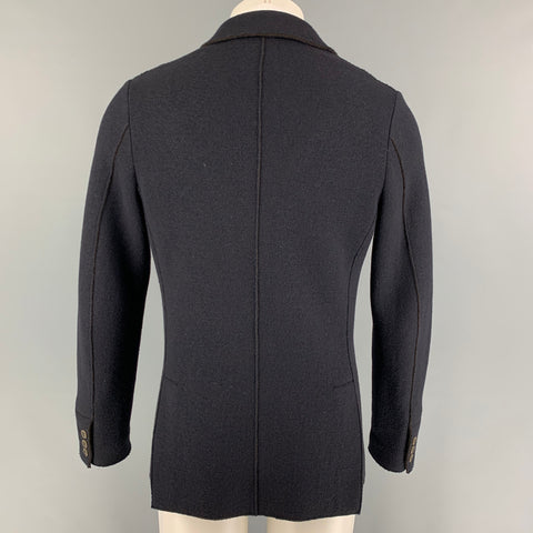 FALCONERI Talla 38 Abrigo deportivo de nailon y lana azul marino con un solo botonadura
