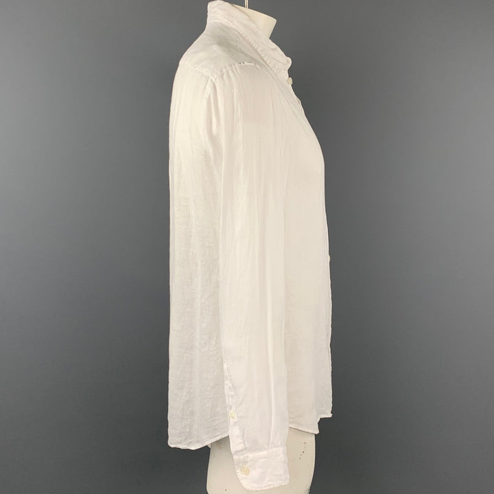 ARMANI COLLEZIONI Size L White Flax Button Down Long Sleeve Shirt